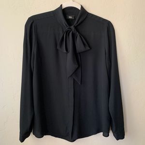 Black Long Sleeve Tie Blouse